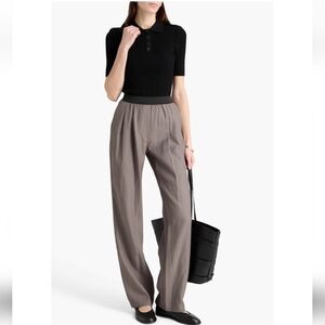 Loulou Studio Takaroa Pants In Taupe Viscose Linen Elastic Straight Leg 42 US L